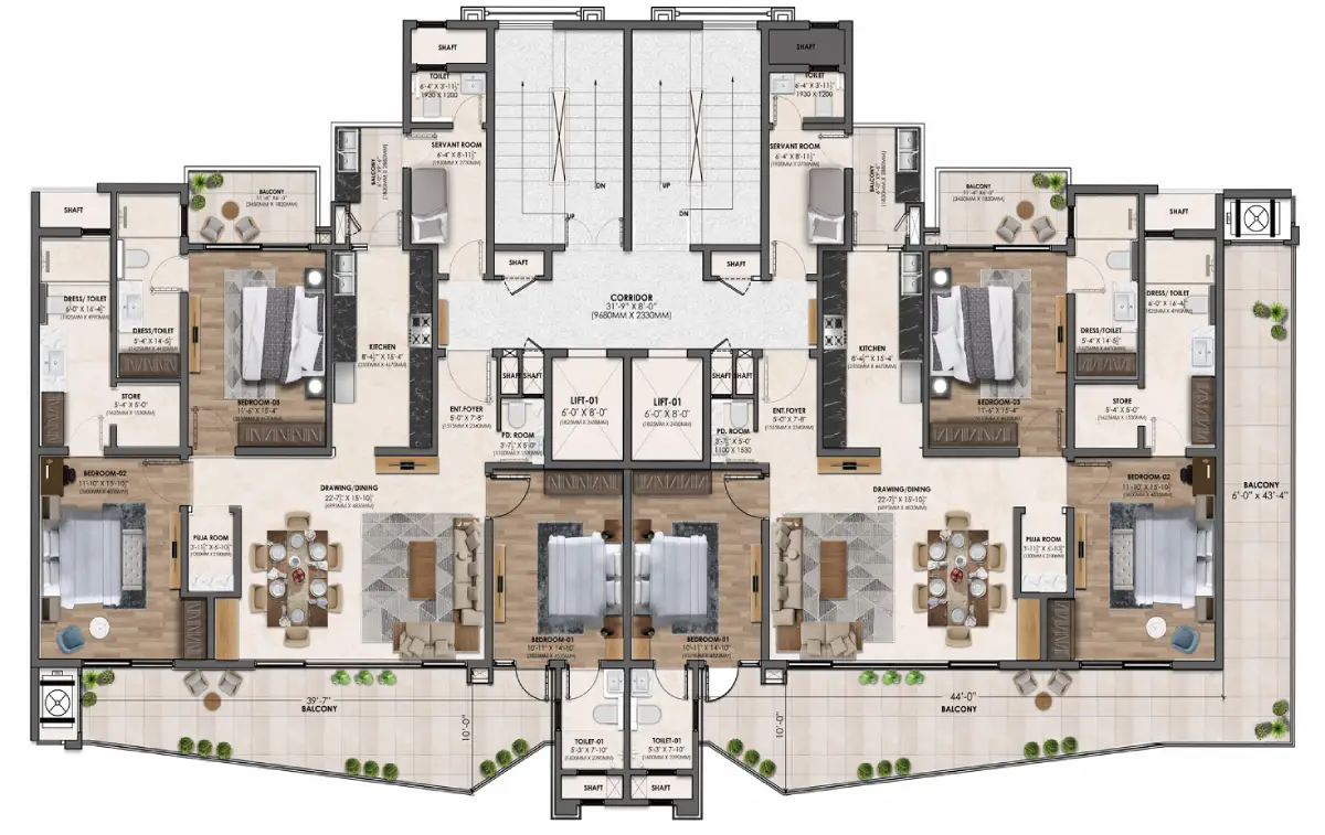 floor plan 3+1bhk
