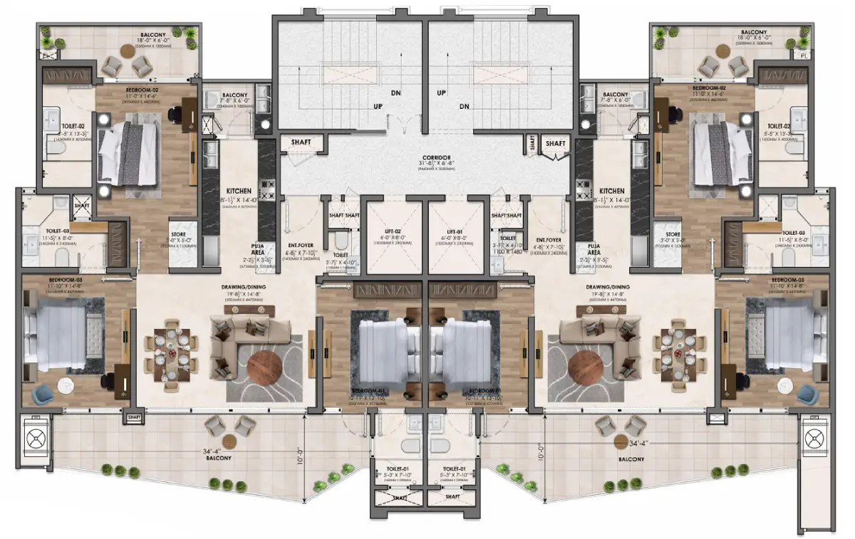 floor plan 3bhk